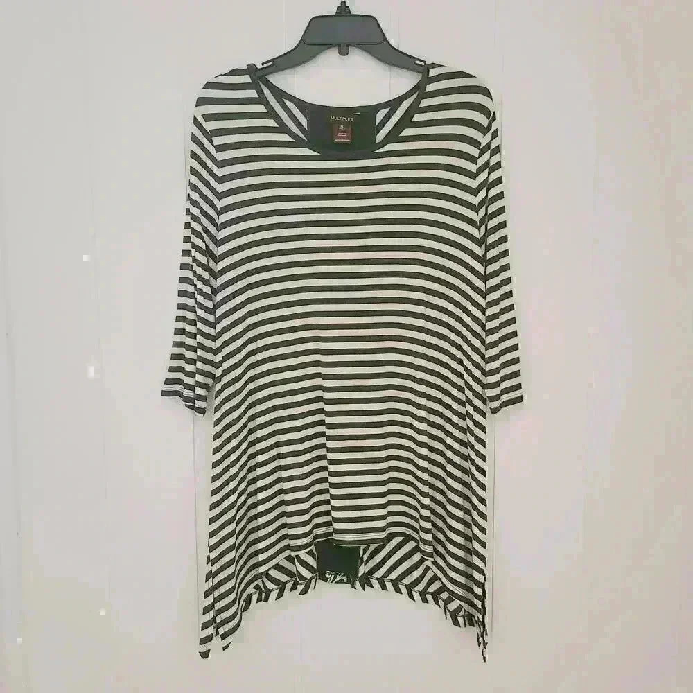 Multiples Striped Tunic Top 3/4 Sleeves Stretch Size PL